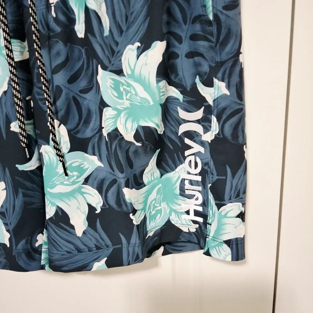 Hurley Men's Logo Stretch UPF 50+ Swim Shorts Blue Tropical Size Large NWT